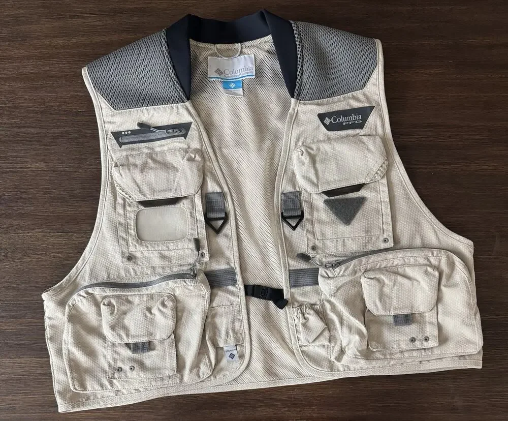 Columbia PFG Henry’s Fork Fishing Vest Large Beige Utility Outdoor